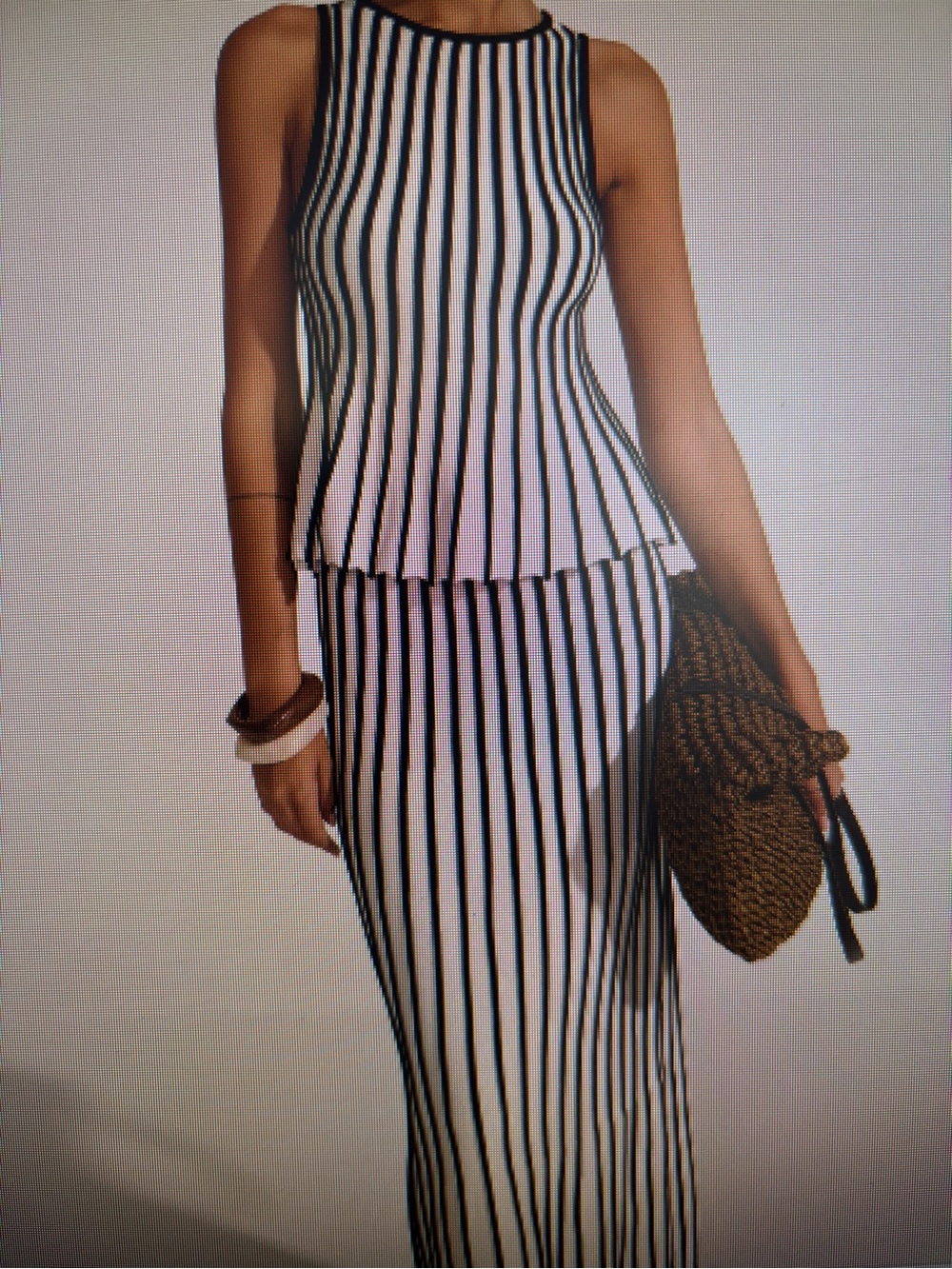 Sleeveless Black & White Striped Maxi Skirt
